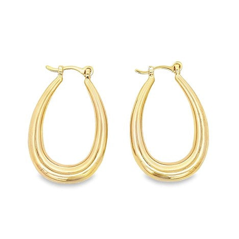 18K Gold Filled Large Oval Thick Leverback Hoop Earrings