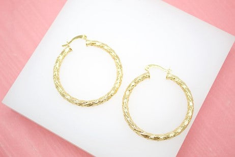 18K Gold Filled Textured Slim Hoops Lever Back Hoop