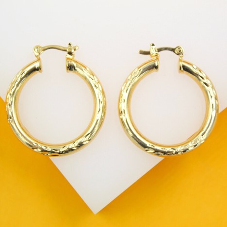 18K Large Gold Filled Thick Textured Latch Back Hoop Earrings