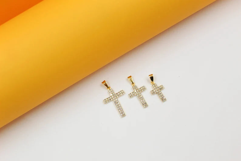 Gold Zirconia Cross Pendants For 18K Gold Filled