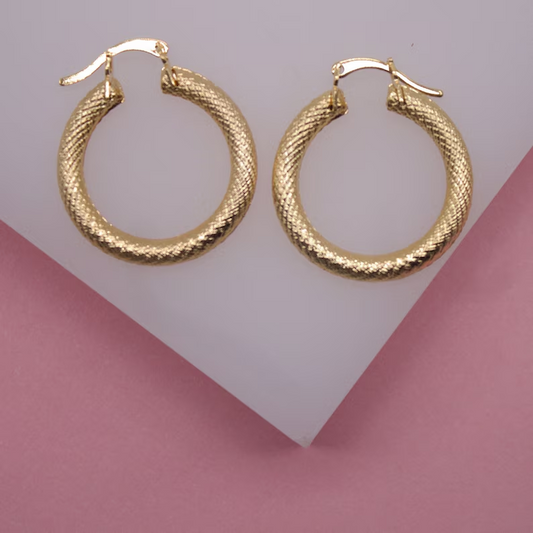 18K Gold Filled Textured Hoop Earrings