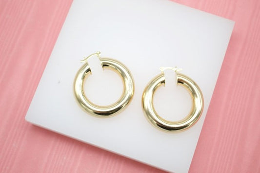 18K Gold Filled Thick Hoop Earrings