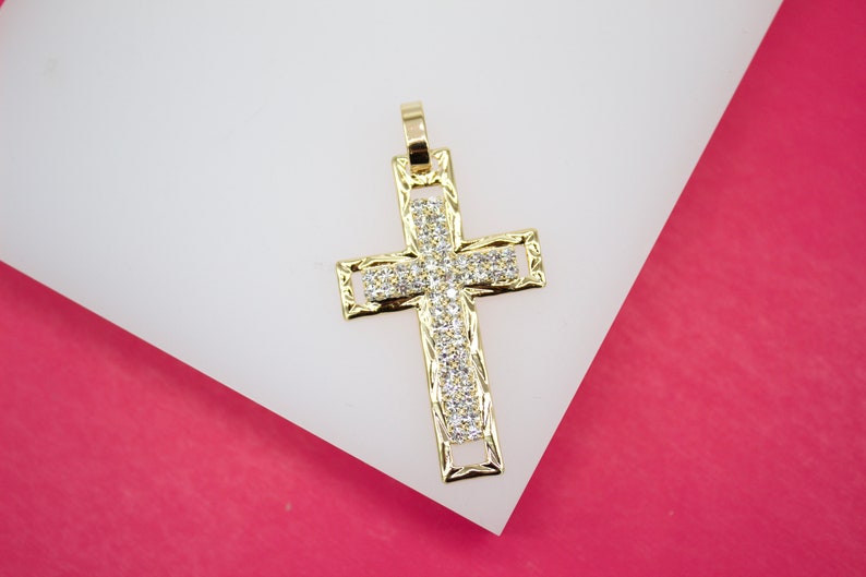 18K Gold Filled CZ Cubic Zirconia Cross Pendant