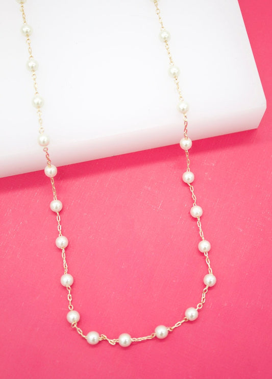 18K Gold Filled Delicate 4mm Synthetic Pearl Necklace