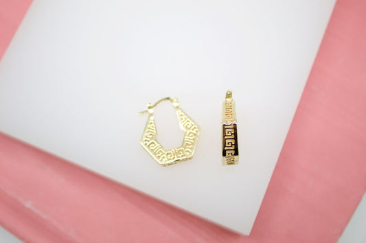 18K Gold Filled Hexagon Shaped Greek Lever back Earrings