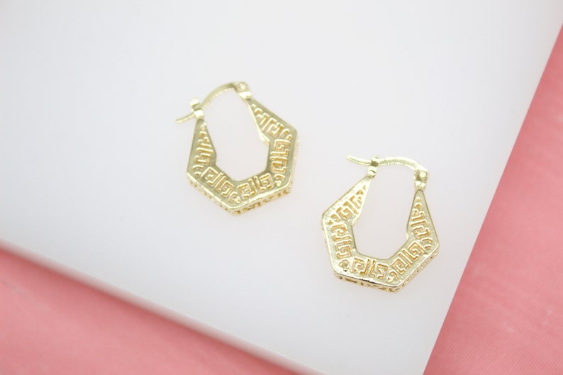 18K Gold Filled Hexagon Shaped Greek Lever back Earrings