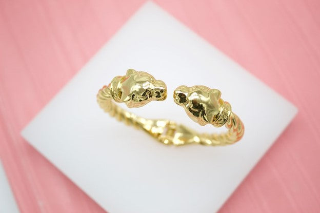 18K Gold Filled Lion Head Spring Bangle Bracelet