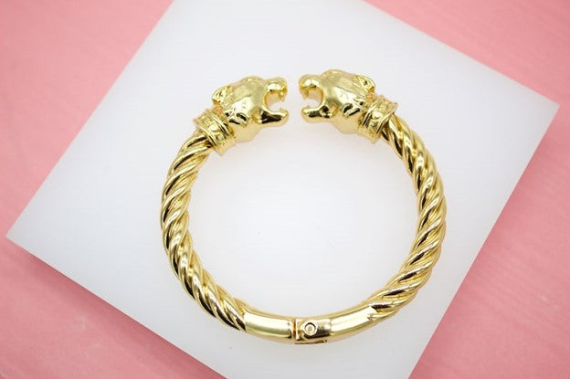 18K Gold Filled Lion Head Spring Bangle Bracelet