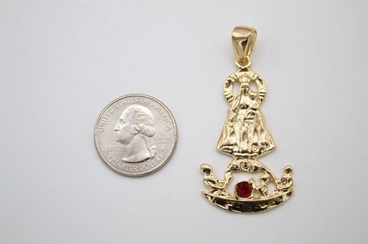 18K Gold Filled Our Lady of Charity Saint (La Caridad del Cobre) with CZ Red Stone