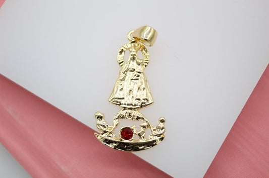 18K Gold Filled Our Lady of Charity Saint (La Caridad del Cobre) with CZ Red Stone