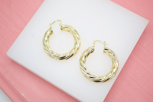 18K Gold Filled Thick Twisted Hoops French Hook Lever Back Earrings