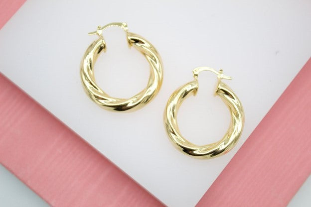 18K Gold Filled Twisted Hoops Lever Back Earrings