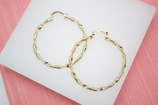 18K Gold Filled Medium Twisted Leverback Hoop Earrings