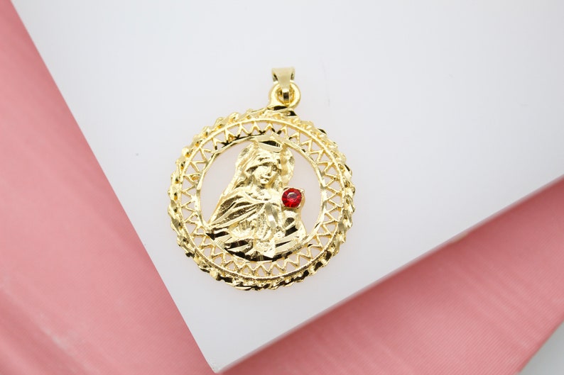 18K Gold Filled Milagrosa Pendant Charm With Red CZ Cubic Zirconia Stone