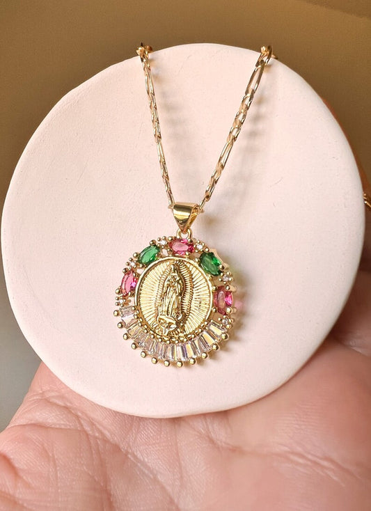 Virgencita Multi-Color Baguette Diamond CZ Necklace w/Pendant