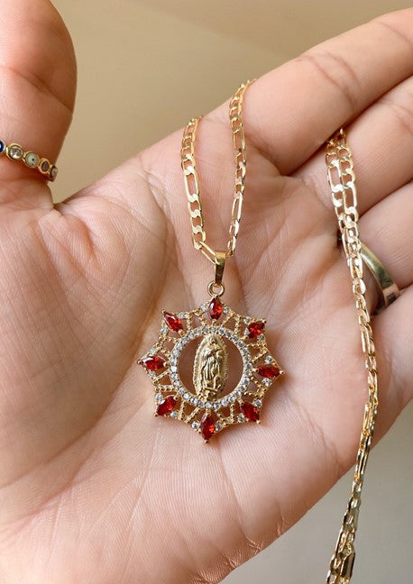 Virgencita Red Diamond CZ Necklace w/Pendant