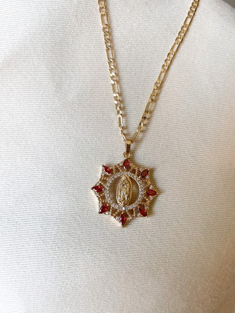 Virgencita Red Diamond CZ Necklace w/Pendant