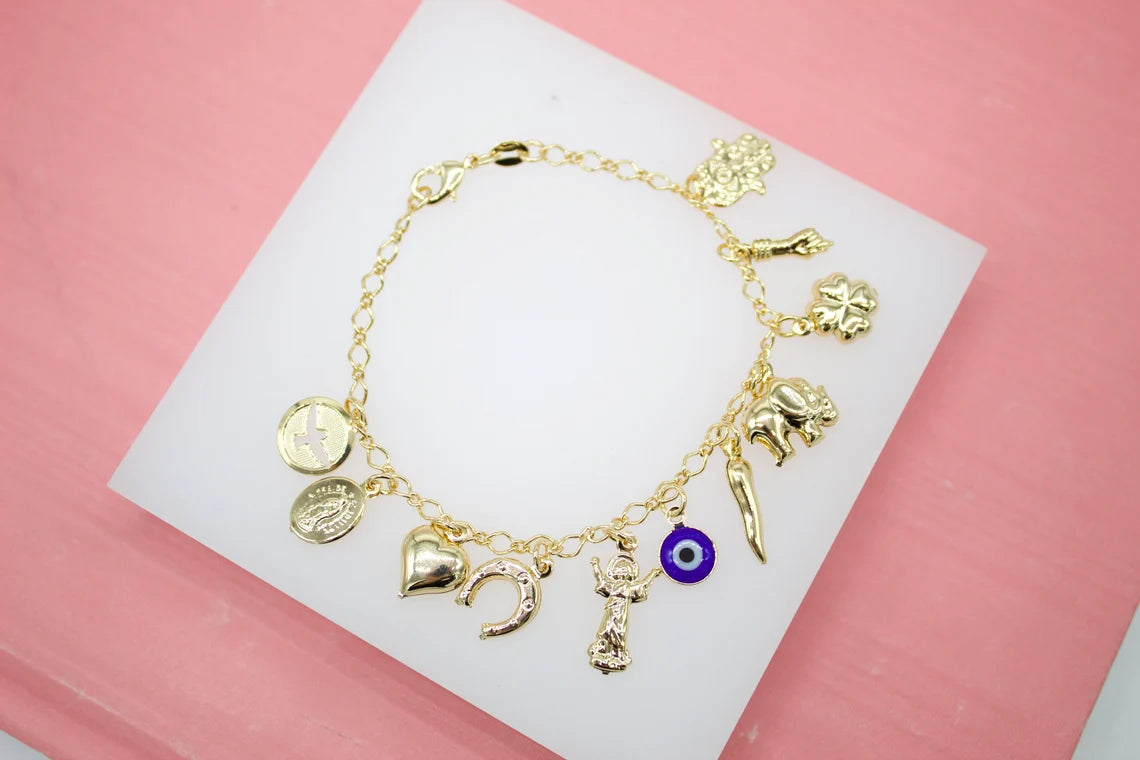 18K Gold Filled Link Charm Bracelet