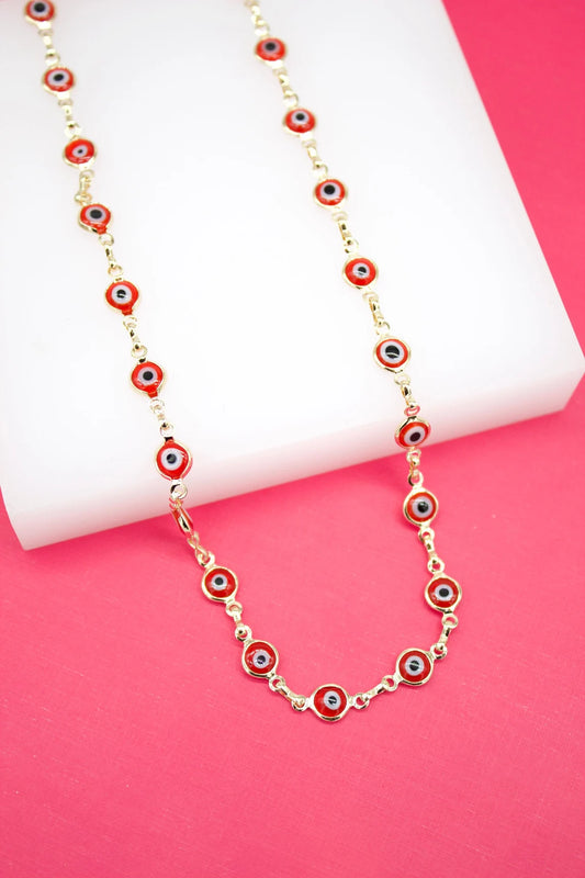 18K Gold Filled Red Evil Eye Chain