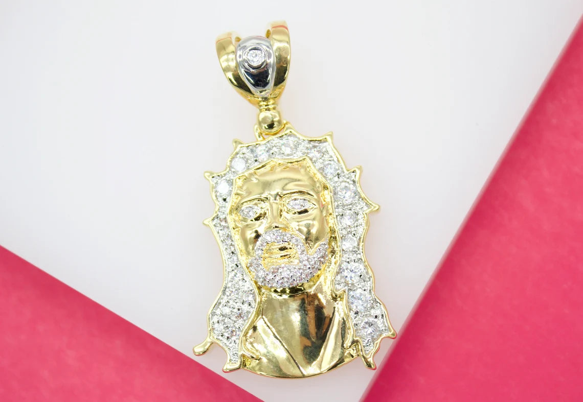 18k Gold Filled Jesus Face With CZ Stones