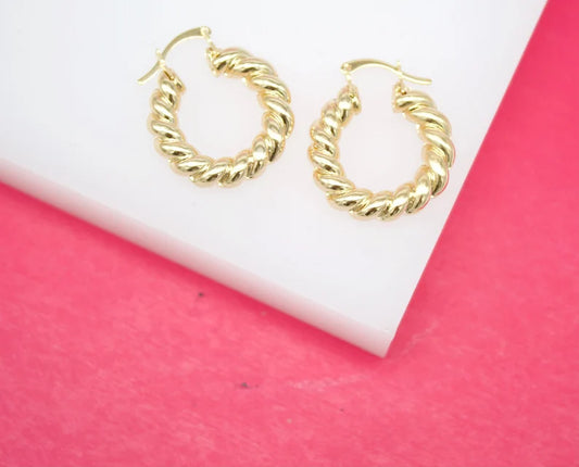 18K Gold Filled Croissant Twist Hoops Lever Back Earrings